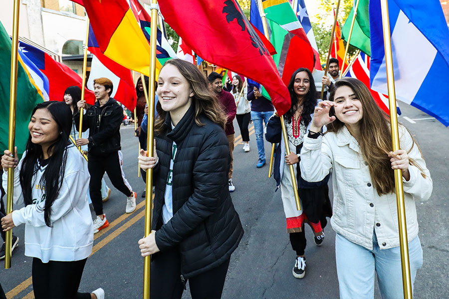 students at international student parade